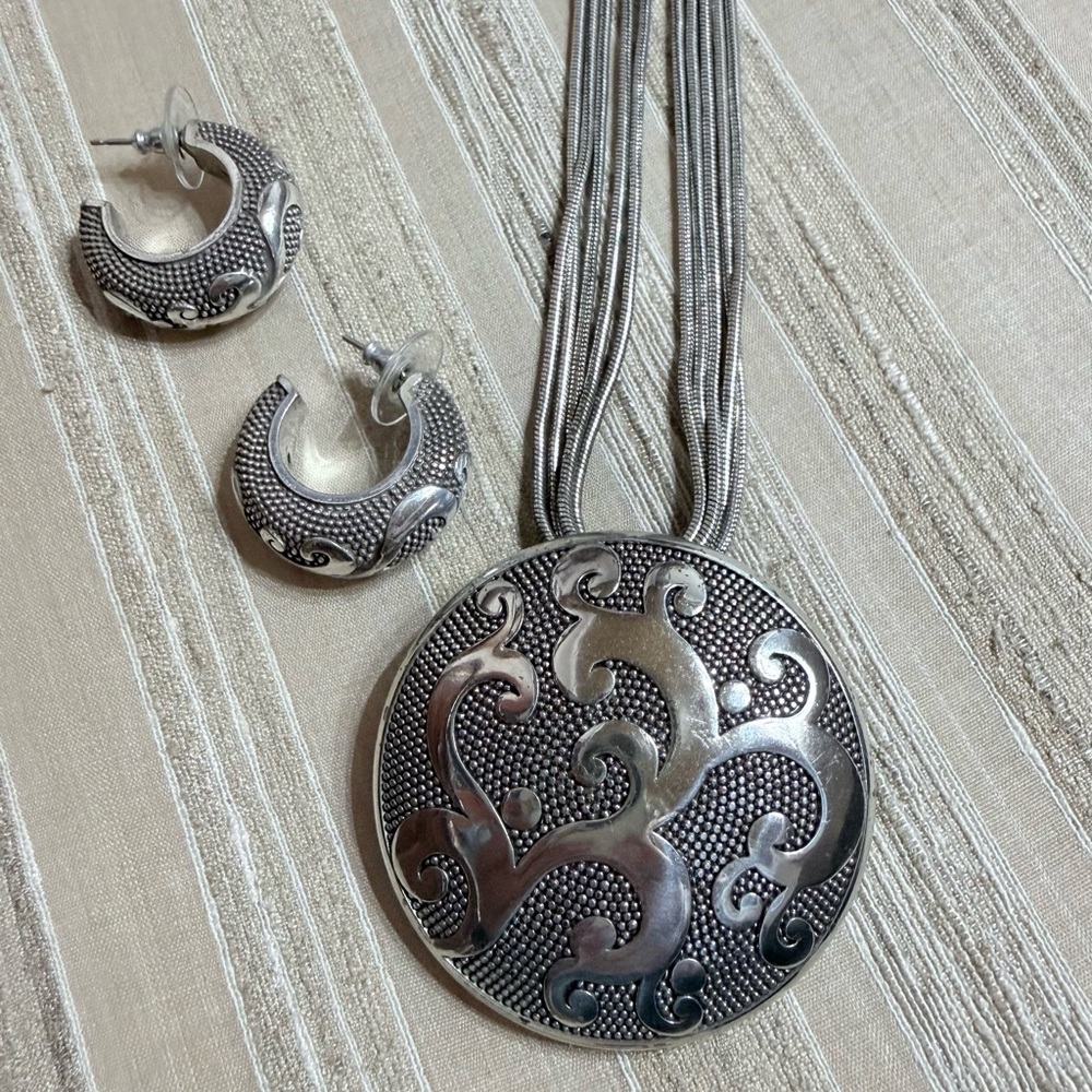 Brighton Silver Textured Earrings and Necklace Set